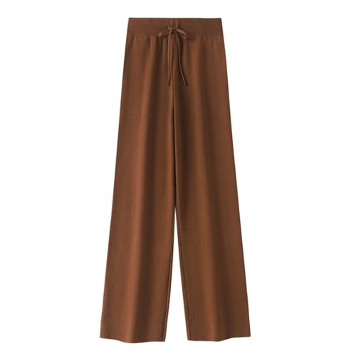 Pantalones de lino para mujer, pantalones de construcción, traje de moda, cómodos, elegantes, cintura elástica, ajuste delgado, pantalones deportivos de cuero, café, L