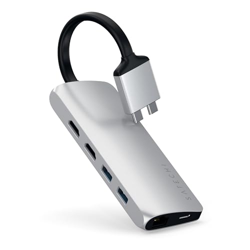 Satechi Type-C Dual Multimedia Adapter with Dual 4K HDMI, USB-C PD, Gigabit Ethernet, Micro/SD Card Readers, USB 3.0 - for M2/ M1 MacBook Pro/Max - Silver by Satechi - Used condition - US$25.27