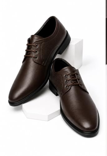 Image of Men's Formal Derby Shoes, Lace-Up, Micro-Perforated Panels, Cushioned Lining, Lightweight, for Suits, Blazers, and Wedding Tuxedos