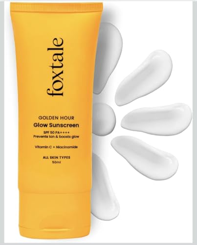 Fox-tale Golden Hour Glow Sunscreen SPF 50 PA++++, Vitamin C and Niacinamide, Prevents Tanning and Boosts Glow, All Skin Types, 50ml