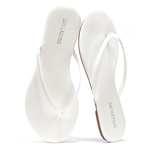 Image of LULLASONG Flip Flops For Women Comfortable Round Toe Beach Sandals Thong Strap Slides Slip On Dressy Flats Sandals For Women