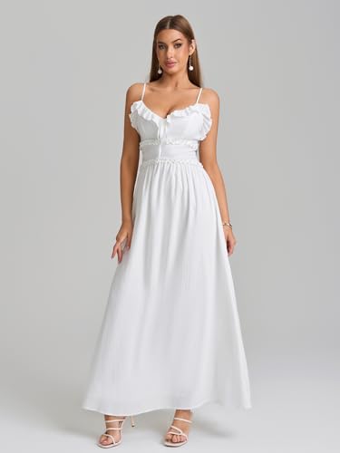 Summer Maxi Dress Spaghetti Strap Ruffle V Neck Casual Flowy Beach Wedding Guest Long Dresses for Women 20253