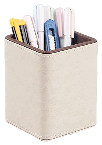 Portalápices, portalápices Multifuncional, Caja de Almacenamiento de Escritorio, Cubo de Cepillo cosmético de Cuero PU, Escritorio Cuadrado (Beige)