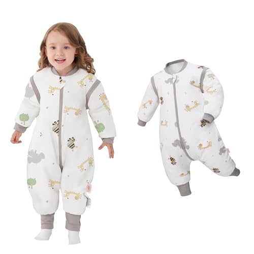 LAT Saco de Dormir con Pies 2.5 TOG, Saco de Dormir de Invierno con Piernas y Mangas Desmontables, 100% Algodón para Bebé (Jirafa, M)