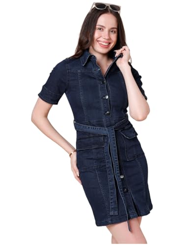 Robe chemise en jean bleu clair femme look denim chic mode été décontracté