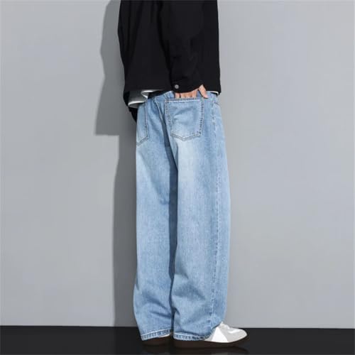 Men's Casual Jeans Korean Loose Solid Color Trousers Straight Vintage Wide Legs Denim Pants3