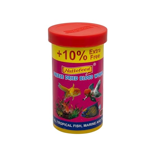 Image of Hallofeed Freeze Dried Blood Worms | Net Weight 22 GMS | 100% Natural Fish Food for Betta, Tetras, Arowana, Flowerhorn, Oscar - Improves Health & Immunity