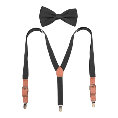 jojomis Kids Suspenders and Bow Tie Set, Adjustable Elastic Trouser Braces for Boys and Girls, Formal Wedding Party Accessories, Vintage Gift