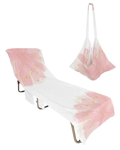 Pink Botanical Beach Lounge Chair Towel Cover, Soft Chaise Lounge Towel with Side Pockets Patio Pool Chairs Cover for Beach/Pool Sunbathing 29x85 Watercolor Pink Yellow Abstract Art