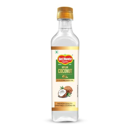 Image of Del Monte Multipurpose Cold Pressed Virgin Coconut Oil 500ml | 100% Pure, Unrefined, Kolhu /Kacchi Ghani /Mara Chekku /Ganuga | Rich Aroma & Flavour of real coconuts | Ideal for Daily Cooking, Massage, Hair, Skin & Baby Care | Cholesterol & Chemical Free | 60% MCT | Low Trans Fat Oil | Keto Friendly