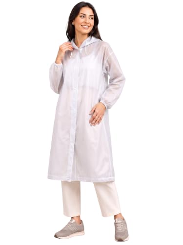 Image of Samfor Eco-Friendly EVA Poncho Raincoat for Men & Women, Lightweight Waterproof Coat with Hood, Adjustable Drawstring, Button Closure Reusable & Durable Outdoor Rainwear (Multi Colour, Free Size)
