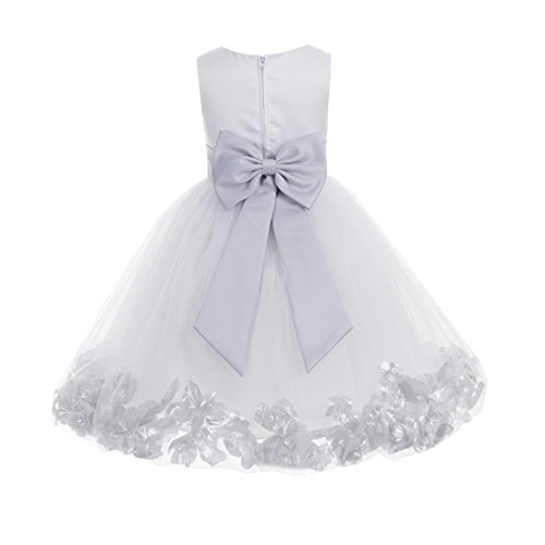 White Tulle Rose Petals Flower Girl Dress Tulle Dress Christening Dress 302T 12