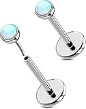 OUFER 2 piercings de titanio para la nariz, 20G, 18G, 16G, ópalo, joyería sin rosca, aretes para cartílago, lóbulo de la parte posterior plana, piercing para la nariz hacia adelante, joyería para