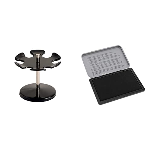 Maul 5100690 Stempelträger in runder Ausführung, 110 x 100 x 110 mm, schwarz & Imprint 9072M Stempelkissen Schwarz – Metall, Größe 11 x 7 cm