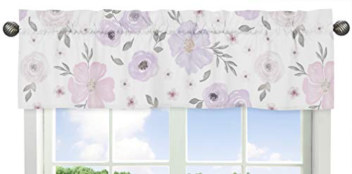 Image of Sweet Jojo Designs Lavender Purple, Pink, Grey and White Window Treatment Valance for Watercolor Floral Collection - Rose Flower