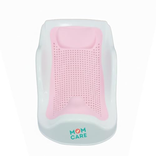 Image of MOM CARE Foldable Baby Bath Support Seat for Newborn (0-6 Months) | Anti-Slip Silicone Baby Bather | Ergonomic Infant Bath Seat for Sink, Tub & Floor | Portable Newborn Bath Support Chair | Pink