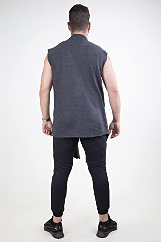 Cardigan Casaco Moletom Casual Masculino Sobretudo Sem Manga Cinza Escuro (PP)