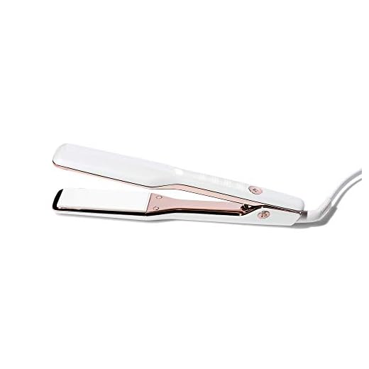 T3 Singlepass Styling Iron Custom Blend Ceramic + Ionic Flat Iron for Wide Hair Straightening and Smoothing for Long, Thick or Coarse Hair, White/Rose Gold, 1.5"