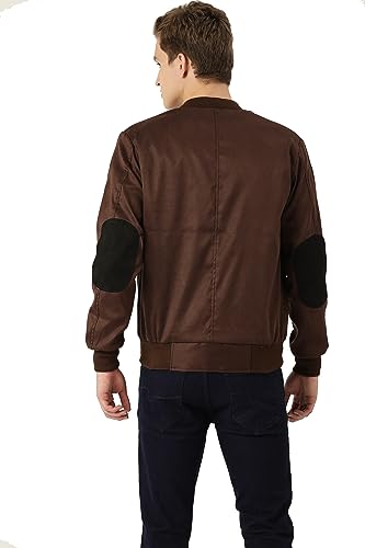 Image of Leather Retail Suede Faux Leather Brown Jacket For Men's