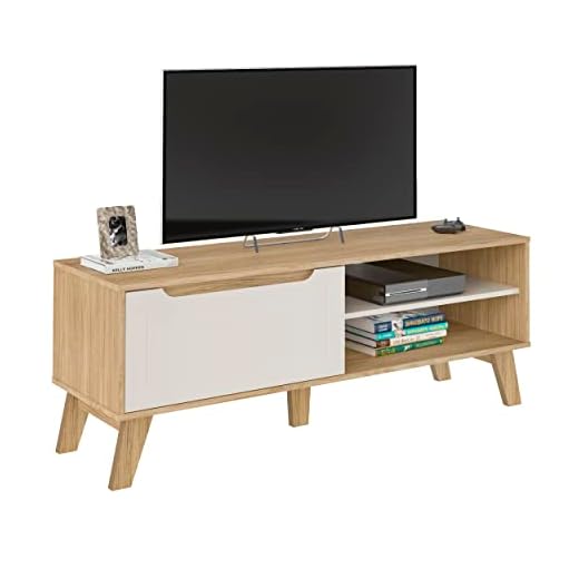 Rack para Tv ate 60" com porta basculante LOTUS cor Carvalho com Off White - Artely