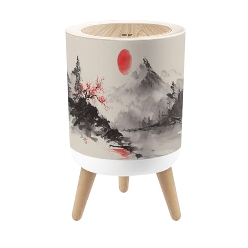 Caneca de basura pequeña con tapa y pintura tradicional japonesa 7L