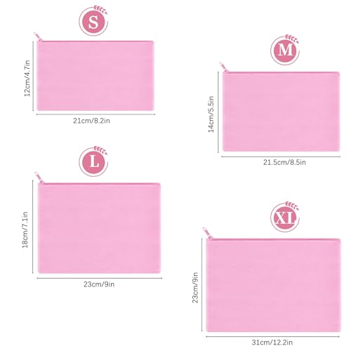 Image of 12 Pieces Cotton Canvas Makeup Bag, Multipurpose Cosmetic Bag with Zipper Travel Toiletry Pouch, Blank DIY Craft Bag (Pink, XL)