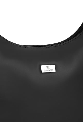 Image of K London Vegan Leather Half Moon Women's Black Hobo Shoulder Bag with Kimirica Love Story Gardenia & Night Blooming Jasmine Body Care Gift Set - Premium Handbag & Bath Combo for Women