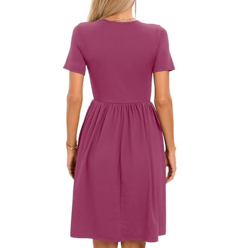 Image of Women's Spring Casual Short Sleeve A-Line Midi Loose Fit Teacher Dresses T-Shirt Flowy Work Travel Sundress with Pockets 2026