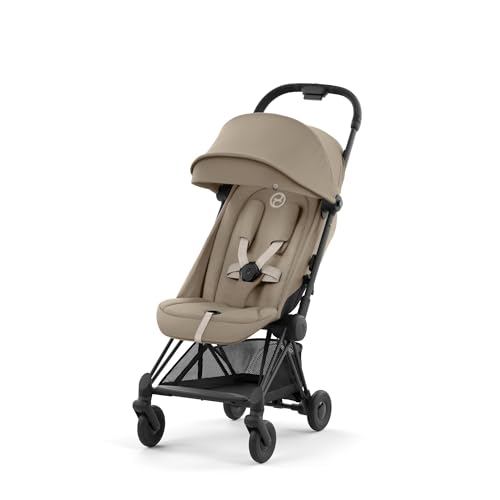 Image of Cybex Coya Compact Stroller, Lightweight One-hand Fold, Travel-Friendly Pram for Newborns, Infants, and Toddlers, Age 0-4 years, Flat Recline Position, One Pull Harness, Hand Luggage Compatible, Stroller (Cozy Beige and Black Frame)