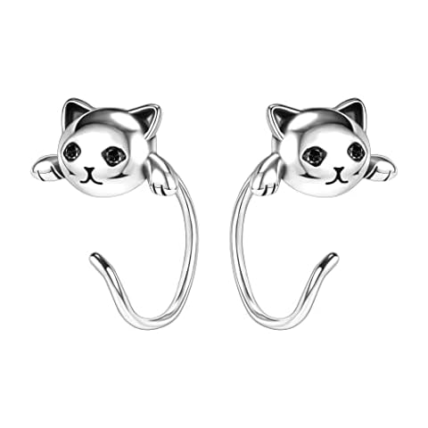 AoedeJ Half Hoop Earrings 925 Sterling Silver Tiny Huggie Hoop Small Comfy Half Hoop C Hoop Earrings for Women(Cat) Cover