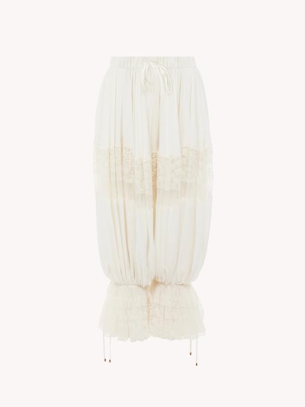 Women Lace Trim Long Bloomers Y2k Ruffled Pantaloons Mid Rise Elastic Wasit Pumpkin Cropped Pajama Pants Slip2