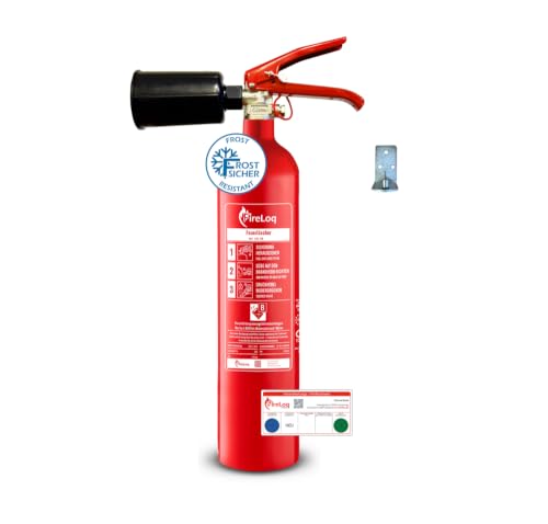 FireLoq 2kg Co2 Kohlendioxid im Stahl Behälter Dauerdruck Feuerlöscher für elektrische Anlagen und EDV 34B 2 LE Dauerdruck inkl. Prüfnachweis/Wandhalter
