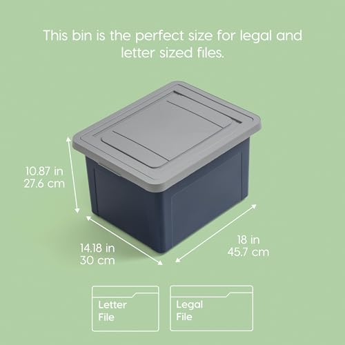Image of IRIS USA 35 Qt. Letter /Legal File Box with Latching Lid, Navy /Gray | Protect important documents, letter and legal files with secure storage for home offices, moving, and long-term organization