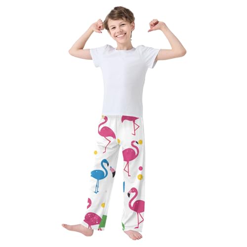 Colorful Flamingo Polka Dot Boys Long Pants Soft Trousers Elastic Waist Kids Lounge Bottoms with Pockets S-XL2