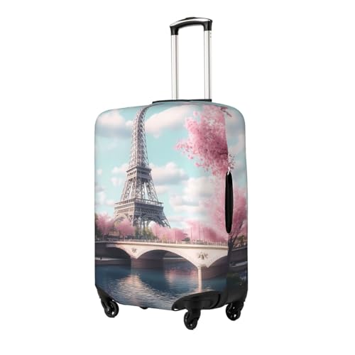 Romantic Paris Eiffel Tower Elastic Travel Luggage Cover, Washable Spandex Suitcase Protector, Anti-Scratch Fits 18-32 Inch2