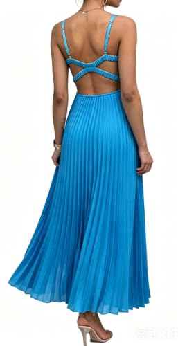 Image of Recious Womens Sexy Sleeveless Deep V Neck Satin Pleated Ruffles Bodycon Party Clubwear Dress