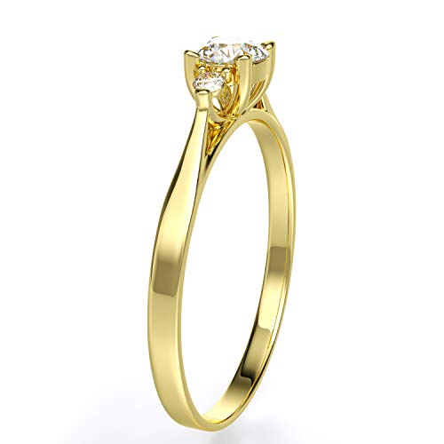 14K Yellow Gold Round Center Stone White CZ 3 Three Stone Engagement Ring3