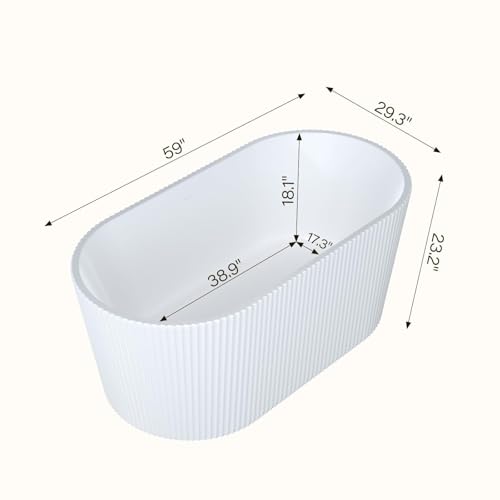 Image of 59 Inch Acrylic Freestanding Bathtub, Deep Soaking Tub with Non-Slip Base, cUPC Certified Free Standing Tub, Chrome Drain Bath Tub, Modern Tub for Bathrooms, White