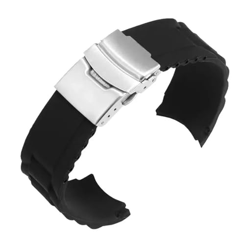 HuanJ Curved End Strap Wristband Men Women Replacement Bracelets 16/18/20/22/24/26mm(Black-Silver,20mm)