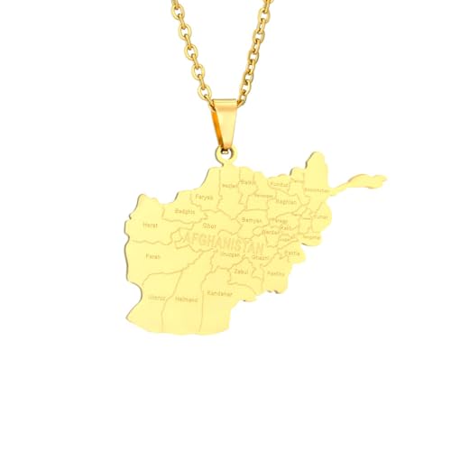 Macracrua Collier léger avec pendentif carte de l'Afghanistan en acier inoxydable, bijou unisexe minimaliste, 60cm Chain, Acier inoxydable, Pas de pierre précieuse