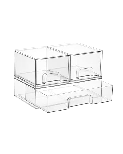 Opiniones de Walmart Organizadores los mejores 5. 41 Vtopmart cajones apilables de almacenamiento, organizador de acrílico con 24 alfombrillas antideslizantes, organizador de baño para cambiador, baño (3pack-Pequeño+Ancho)