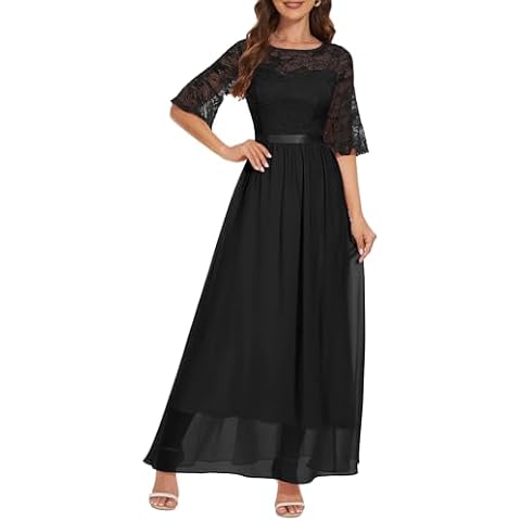 Wedtrend Women's Bridesmaid Dress with 3/4 Sleeve Floor Length Prom Dress Swing Wedding Guest Dress Fall Floral Formal Dresses WT0314BlackXL Cover