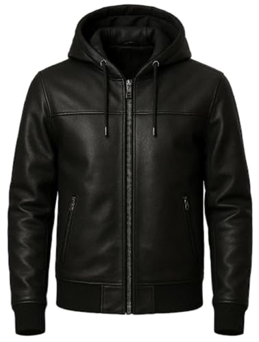 ZM ATTIRE Manteau pour homme en cuir simili/véritable avec capuche – Veste d'hiver style bomber chaude et ajustée décontractée', XL