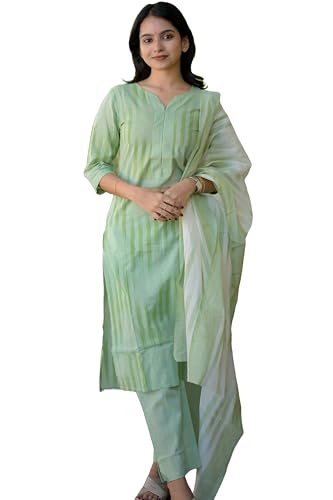 Image of ANNI DESIGNER Women Cotton Blend Kurta with Pant & Dupatta