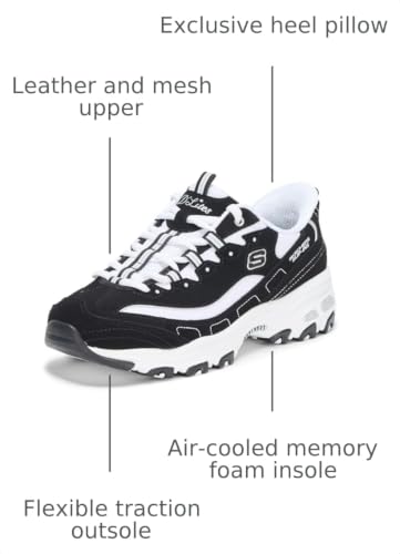 Image of Skechers Women's D'Lites Fan Girl Sneaker | Hands Free Slip-Ins, Duraleather & Suede Sneaker, Rhinestone Details & Charms Lace Up, Air-Cooled Memory Foam Insole