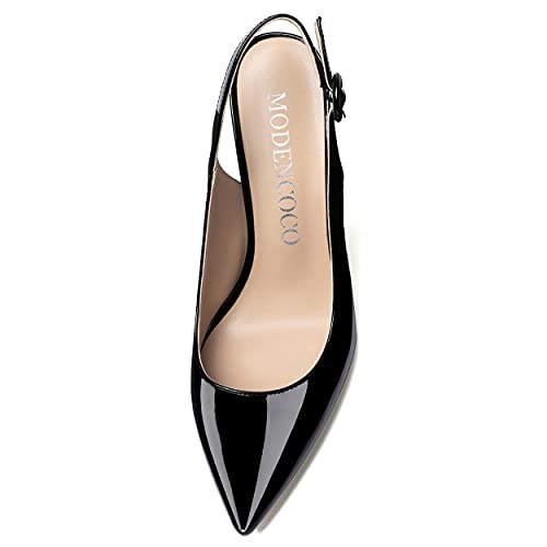 MODENCOCO Women's Ankle Strap Patent Pointed Toe Slingback Stiletto High Heel Pumps Wedding Party Shoes 3.5 Inch3