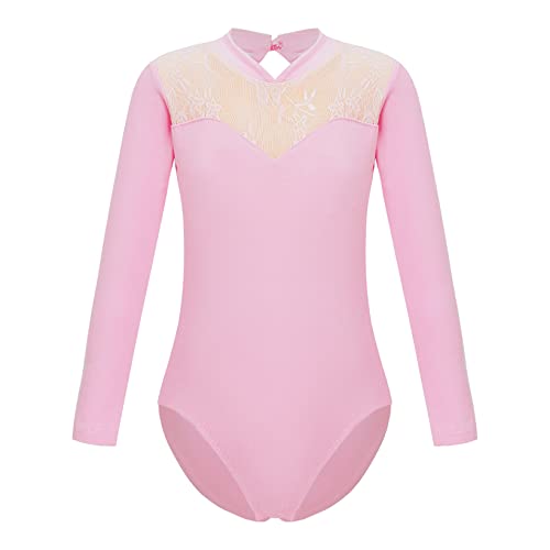 JanJean Kids Girls Basic Cotton Long Sleeve Leotard Ballet Dance Gymnastics Ballerina Dancewear Competition Pink 5-6 Years