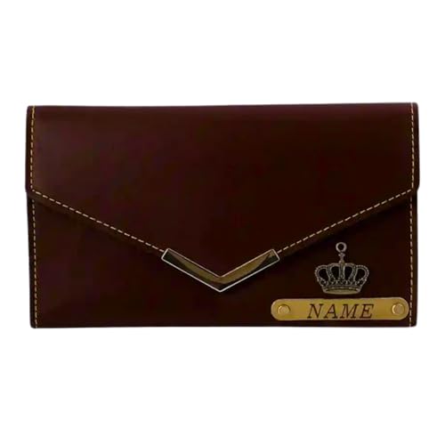 Image of Personalized Leather Clutch for Women | Custom Name & Charm | 3-Fold Ladies Wallet | Stylish Purse Gift for Girlfriend, Wife, Mother & Sister | Multi-Compartment Wallet (Brown)
