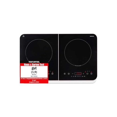 Produktfoto von MEDION Doppel-Induktionskochplatte, 3500 Watt, Zwei Kochplatten, 10 Temperaturstufen, LED Display, MD18493, schwarz