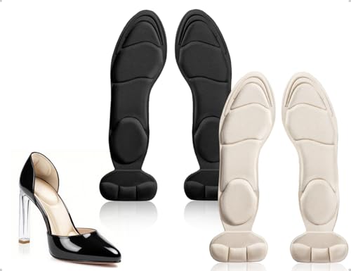 OHYANYAO 2 Pares De Plantillas Para Zapatos De Mujer,Antideslizantes Y Autoadhesivas,Aptas Para Tacones Altos,Zapatos De Salón Y Tacones De Aguja Demasiado Grandes(Albaricoque,Negro)